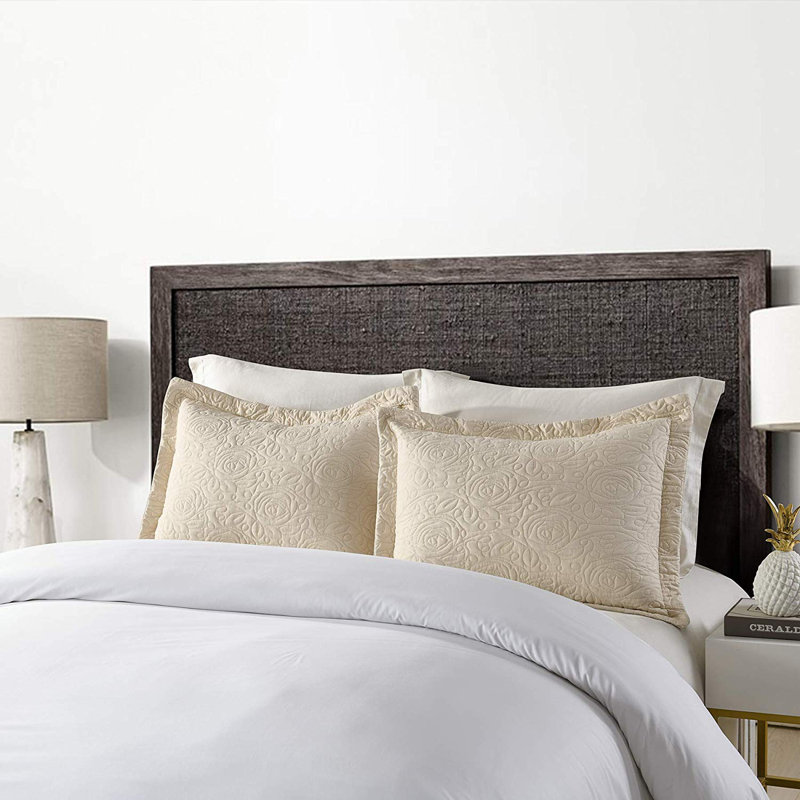Brown Embroidered Cotton and Polyester Standard Pillow Shams