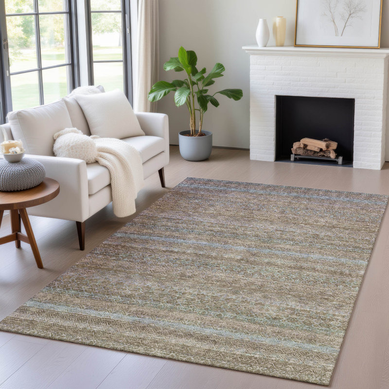 Tapis intérieur / extérieur brun lavable à la machine Xhevrie, Rectangle 10 pi x 14 pi