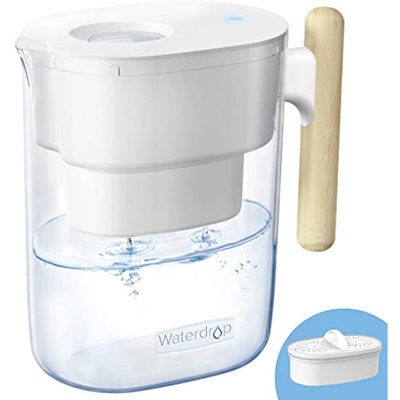 200-gallon Long-lasting Chubby 10-cup Water Filter Pitcher With 1 Filter, Nsf Certified, 5x Times Lifetime Filtration Jug, Reduces Lead, Fluoride, Chlorine And More, Bpa Free, White, By Waterdrop