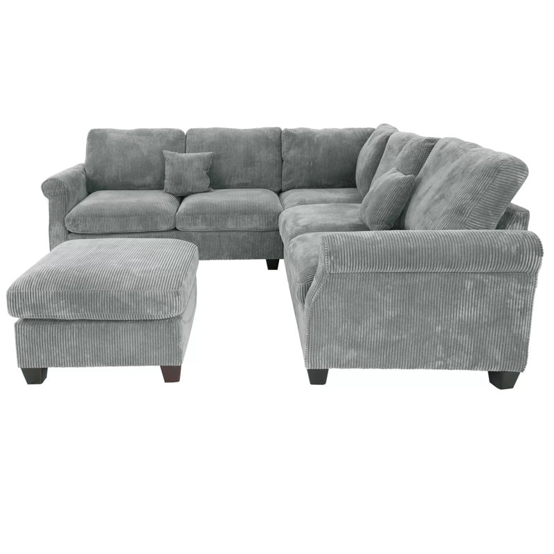 Isela 4 - Piece Upholstered Sectional, Fog Corduroy