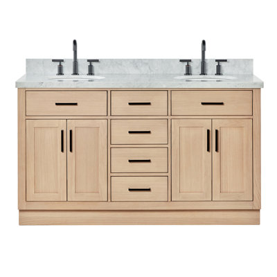 Tidworth Solid Wood Double Bathroom Vanity with 1.5'' Carrara Marble Top