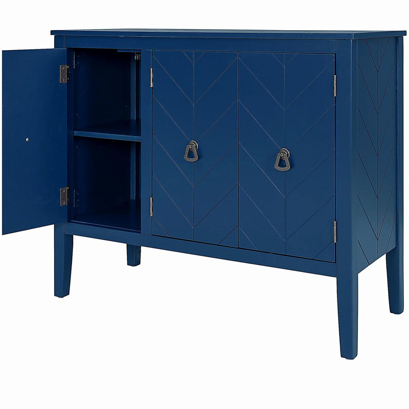 Adjustable Shelf Storage Sideboard with 3 Retro Metal Handles and 4 Pinewood Legs, Navy Blue