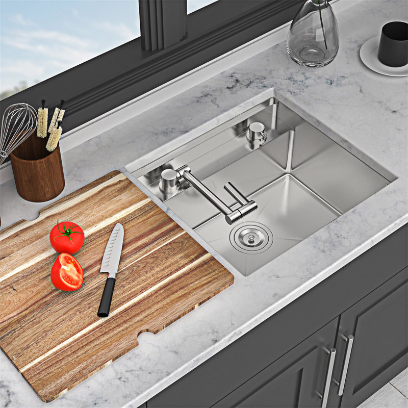 Évier de cuisine encastré simple avec robinet pliable et planche à découper