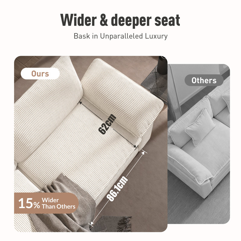 Modular Living Room Set, Beige Corduroy