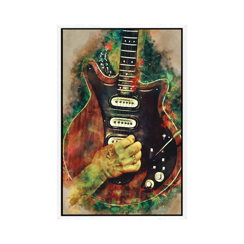 Brian May's Guitar - Painting on Canvas, 66.04cm H x 45.72cm W x 3.81cm D, White Floater Framed