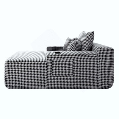 Chaise longue convertible moelleuse avec accoudoirs larges et coussins décoratifs, canapé-lit douillet sans accoudoirs, avec porte-gobelet, pour le salon, la chambre à coucher, aucun assemblage requis