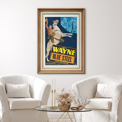 Blue Steel John Wayne Western Vintage Movie Poster Artwork, Cowboy Horse Pictures, Framed Canvas Giclee Print Wall Art