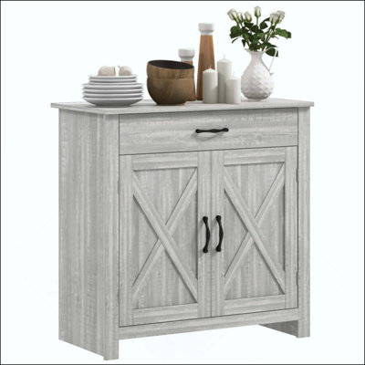 Farmhouse Sideboard Buffet Cabinet, Barn Door Coffee Bar Cabinet With Drawer And Adjustable Shelf, Kitchen Cabinet For Living Room, Entryway