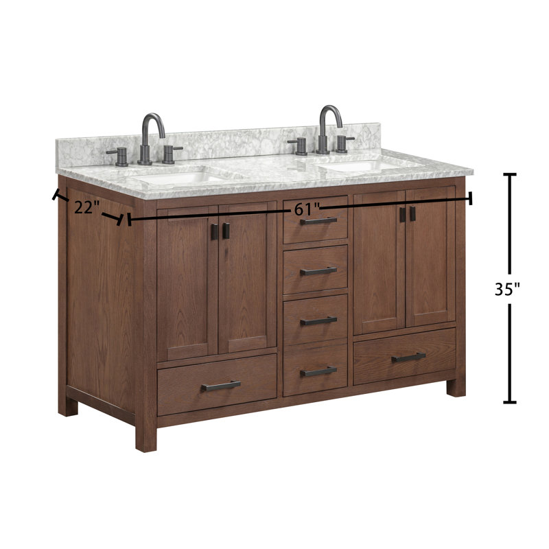 Modero 60" Double Bathroom Vanity with Top, Cala White, Black, Mocha Oak