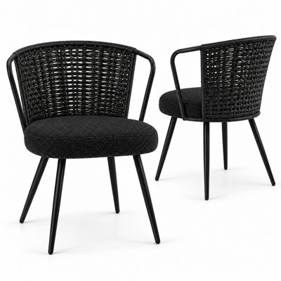 Ensemble de 2 chaises de salle à manger rembourrées Modernes avec oreilles en rotin PE et chaises Mid-Century avec pieds en métal Modern