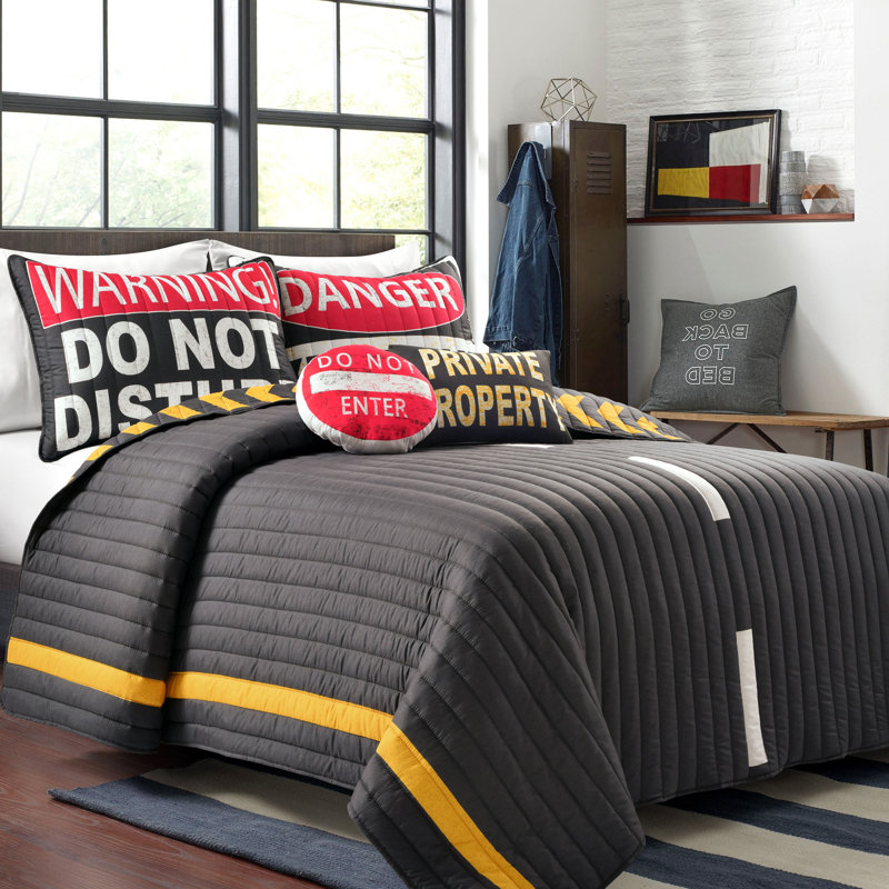 Litisha Charcoal Microfiber Reversible 5 Piece Quilt Set