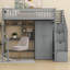 Lit mezzanine simple avec bibliothèque, tiroirs, bureau et garde-robe-994321936