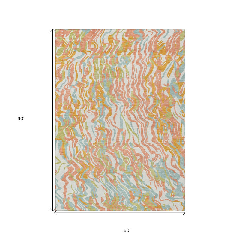 Tapis intérieur lavable abstrait 5 pi x 8 pi Coral