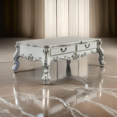 Table basse 2 tiroirs en bois blanc os