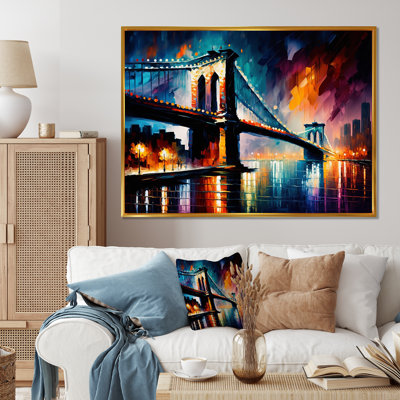 Pont coloré de Brooklyn - reproduction sur toile avec cadre flottant