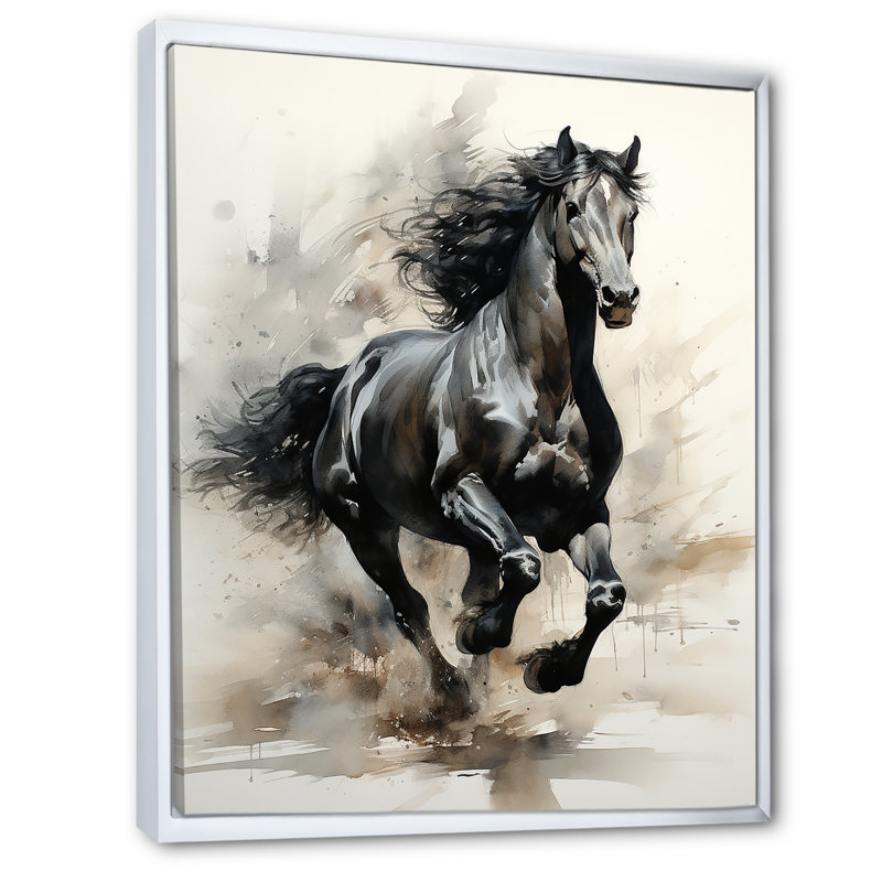 «Black Horse» - Impression, H 44 po x l 34 po x P 1,5 po, Cadre flottant blanc