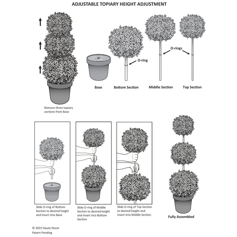 Elegant Adjustable Triple-Ball Boxwood Topiary, 64'' in Plastic Pot