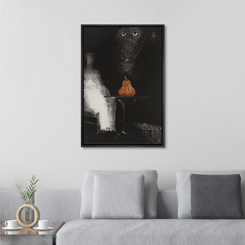 Moody Skull Moody, gothique foncé, citrouille, illustrations, art moderne, rustique, H 24 po x l 16 po, Cadre noir