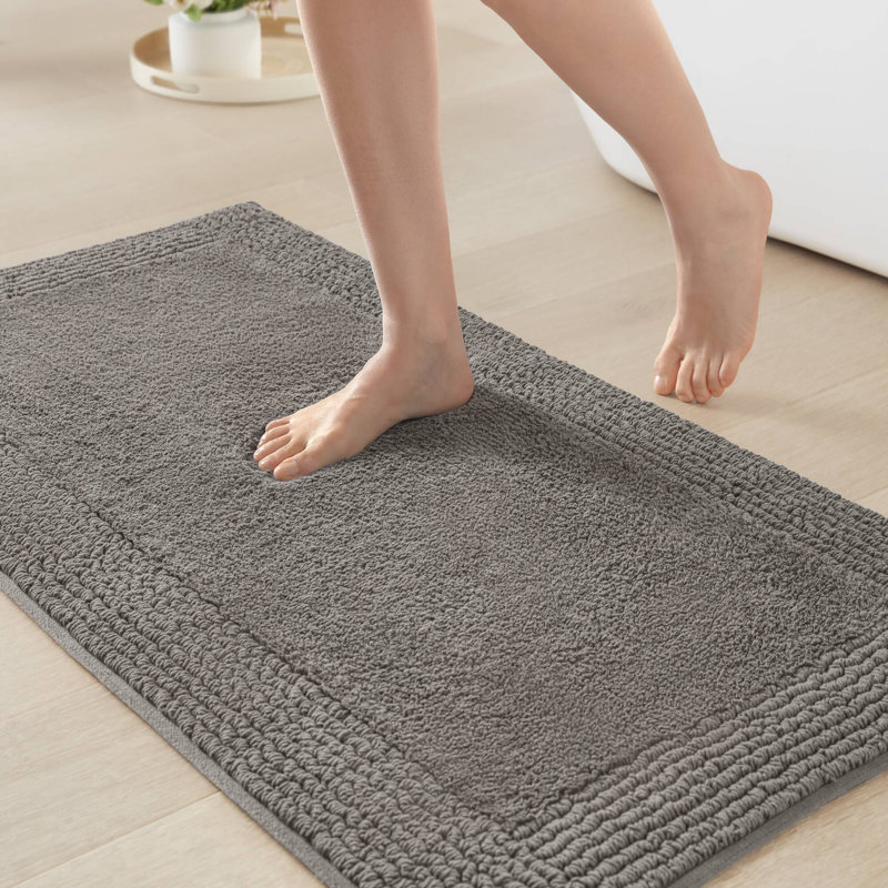 17X24" Reversible 100% Cotton Tufted Bath Rug, Charcoal, Highly Absorbent, Single- 24" L x 17" W