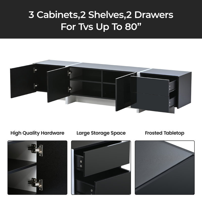 Console multimédia Charnley 74,8 po, Noir