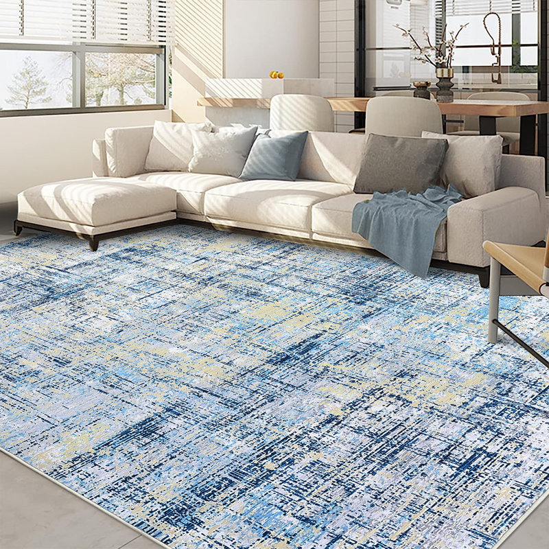 Abstract Machine Washable Area Rug Low Pile Non Slip Modern Rug Foldable Stain Resistant Carpet for Living Room Bedroom Indoor Ultra Thin Mat