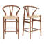 Tabouret de bar Wishbone, tabourets de bar à hauteur de comptoir tissé, chaises de bar en rotin entièrement assemblées pour îlot de cuisine, 1 pièce, noyer-1592064646
