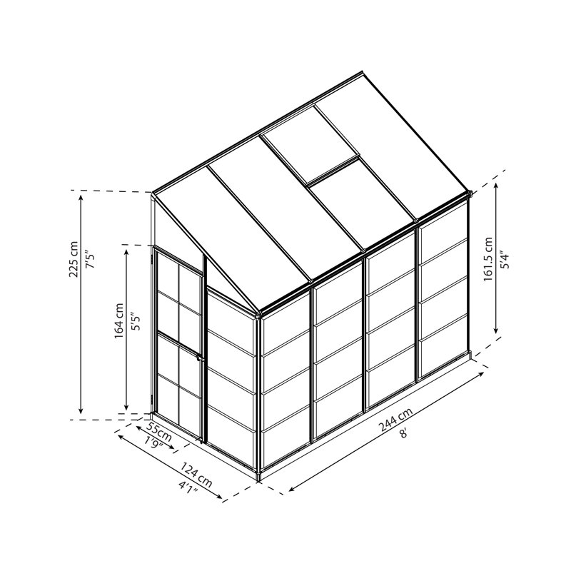 Silver Aluminum and Polycarbonate 4' x 8' Lean-To Greenhouse