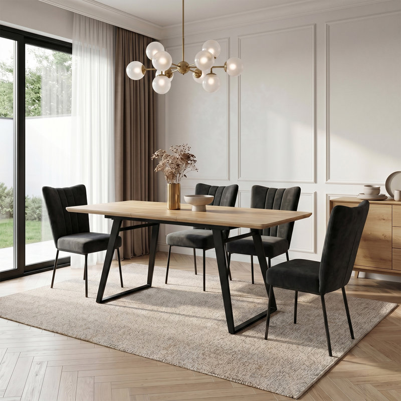  Table de salle à manger extensible avec chaises rembourrées Kincannon, H 30 po x l 35,4 po x P 66,9 po, Noir