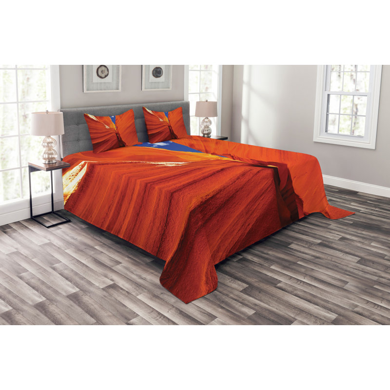 Orange/Blue 100% Microfibre Bedspread, 220 x 264 cm