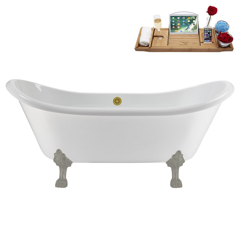 71" Streamline Clawfoot Tub,Tray,Drain and Clawfeet, Brushed Gun Metal, Brushed Gold