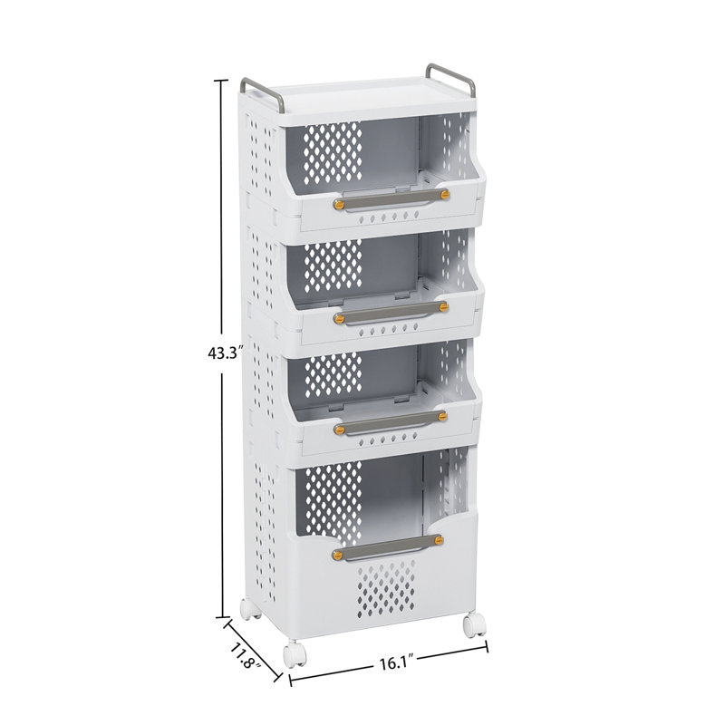 4-Tier Rolling Storage Cart with Wheels, Large Capacity Kitchen Cart