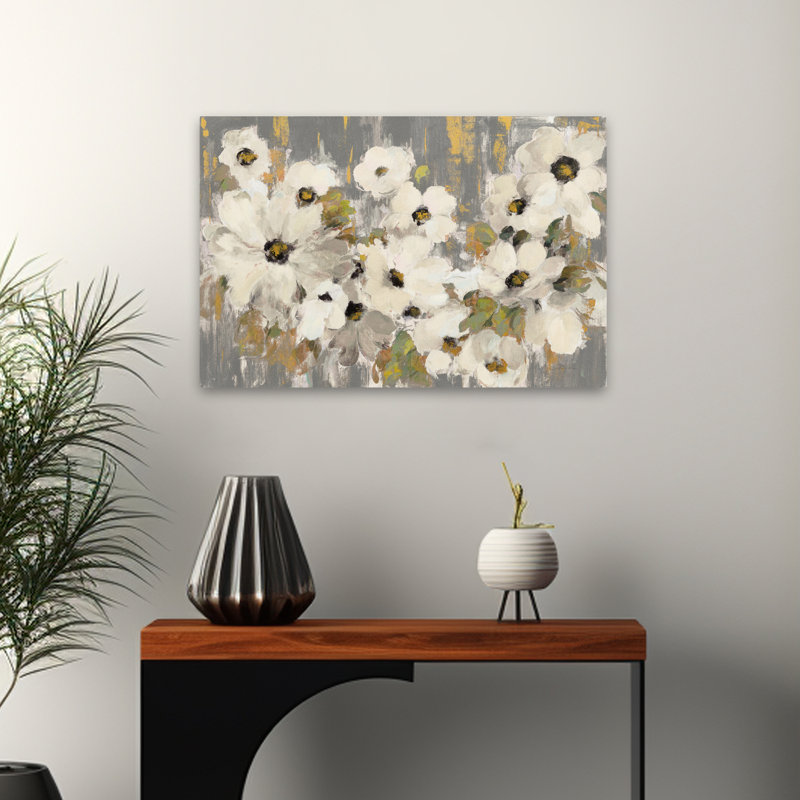 Floral abstrait noir - blanc et vert Bloom, H 16 po x l 24 po