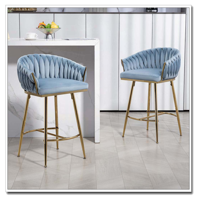 Tabourets de bar rembourrés en velours, Bleu