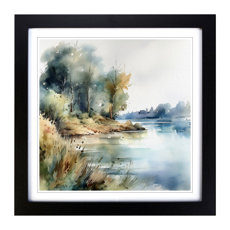 Lake Watercolour No.4 - Framed Print, Black