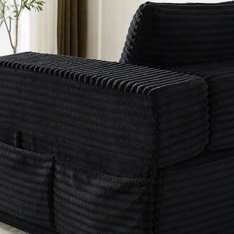Canapé modulaire en forme de U de 137 pouces avec accoudoirs amovibles et configurable, Velours côtelé noir, Noir