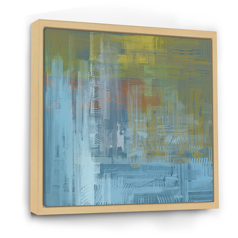 «Blue and Green Frozen Grunge Art», reproduction d'art sur toile encadrée, H 16 po x l 16 po x P 1 po, Cadre flottant brun