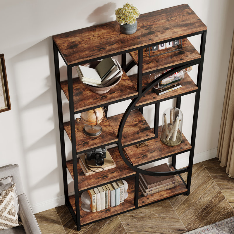 Stoil 68.89" H x 37.4" W Steel Geometric Bookcase, Brown/Black
