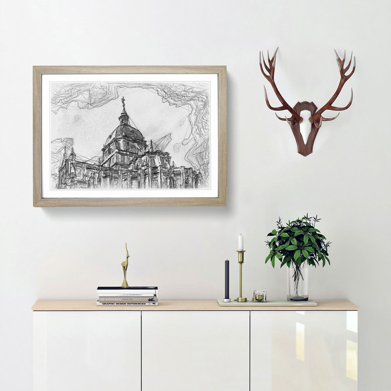 Almudena Cathedral in Madrid Spain in Abstract - Picture Frame Graphic Art Print, 36cm H x 48cm W x 2cm D, Oak Framed