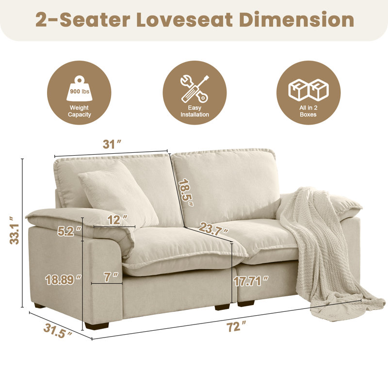 Canapé rembourré en chenille 72 po, Beige