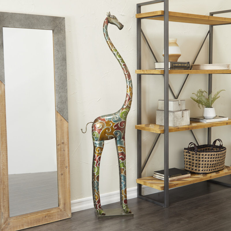 Wynn Metal Indoor Outdoor Tall Giraffe Decorative Sculpture with Detailed Embossed Scrollwork