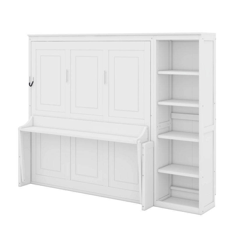 Grand lit escamotable avec bureau et bibliothèque, Blanc