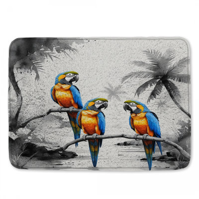 Tapis de bain bleu, bleu, perroquets