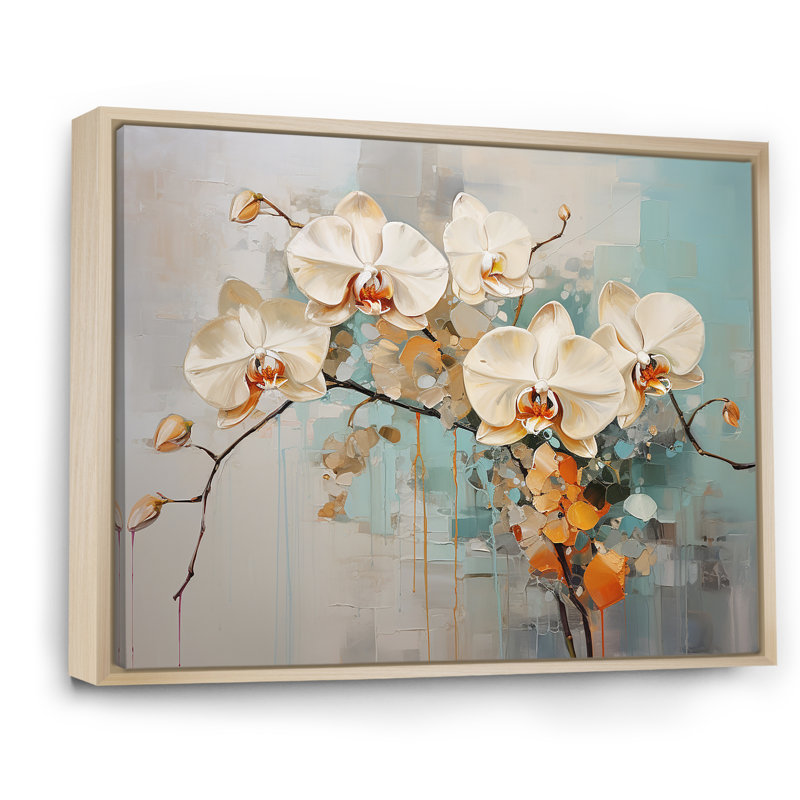 Orchidées beiges tranquillité sur toile, Cadre naturel flottant, H 12 po x l 20 po x P 1 po