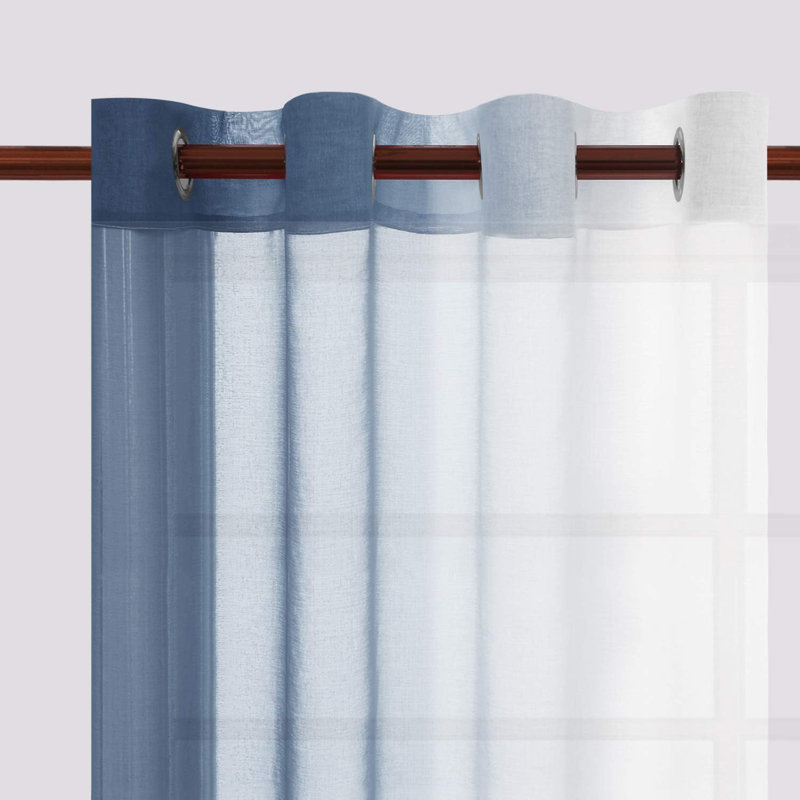2 Panels Ombre Sheer Curtains Faux Linen Semi Voile Gradient Farmhouse Style Curtains, Grommet Top Window Drape Panels for Bedroom and Living Room