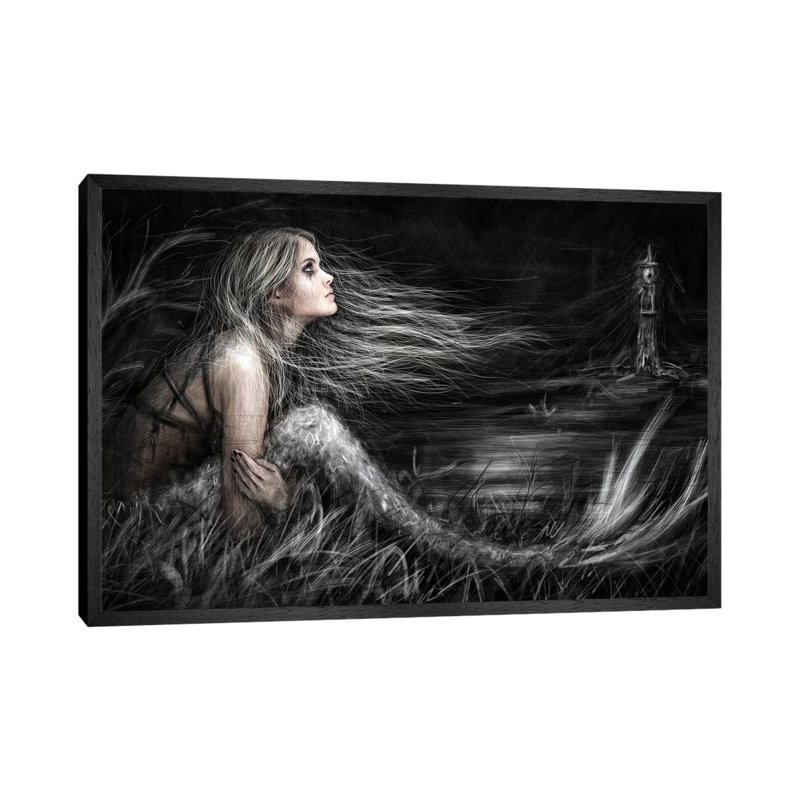 Mermaid At Midnight by Justin Gedak - Print on Canvas, 66.04 cm H x 45.72 cm W, Black Framed