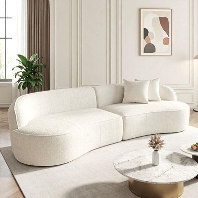 Causeuse moderne incurvée 78 po - Canapé rembourré en lin beige, canapé incurvé pour salon, appartement, petit espace