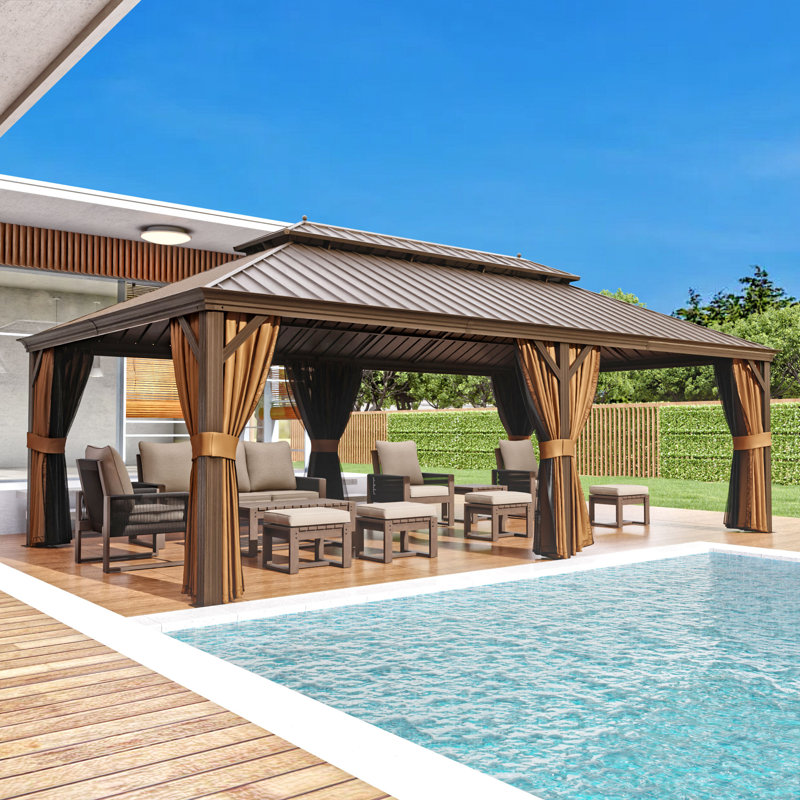 24 Ft. W X 14 Ft. D Aluminum Patio Gazebo With Double Roof