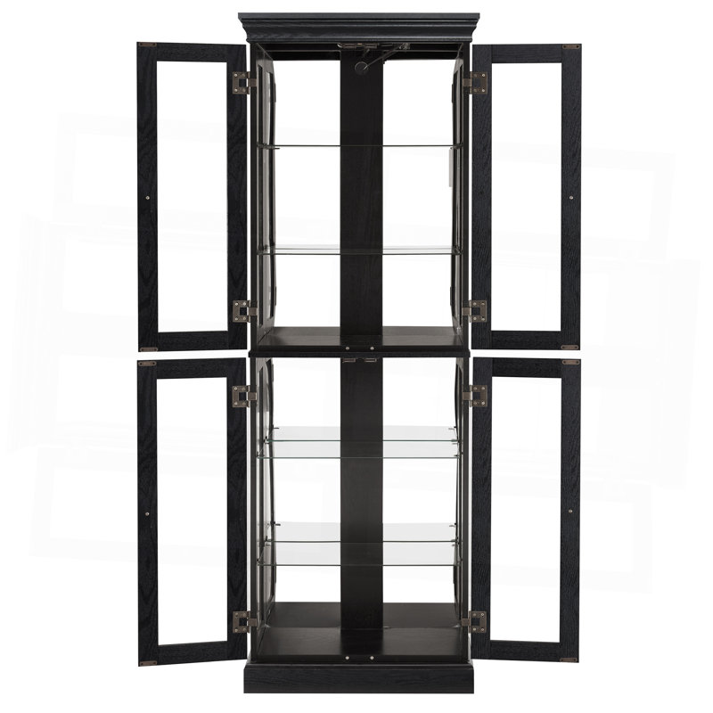 Élégante vitrine vitrée éclairée - Rangement à cadre en bois pour le salon, la cuisine et le garde-manger - Ampoule incluse - Idéal pour le vin, les jouets et les objets de collection - Noir