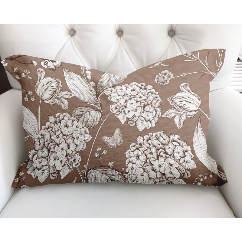 Floral Cotton Reversible Throw Pillow, Taupe