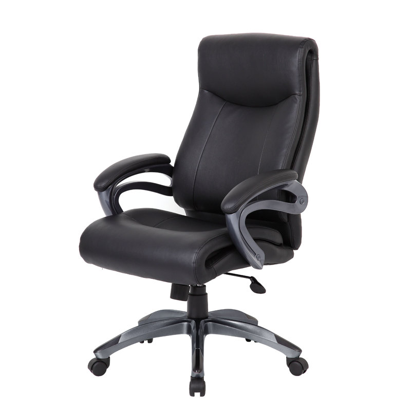 Sian Rolling Executive Chair With Dark Gray Finish, Black Faux Leather